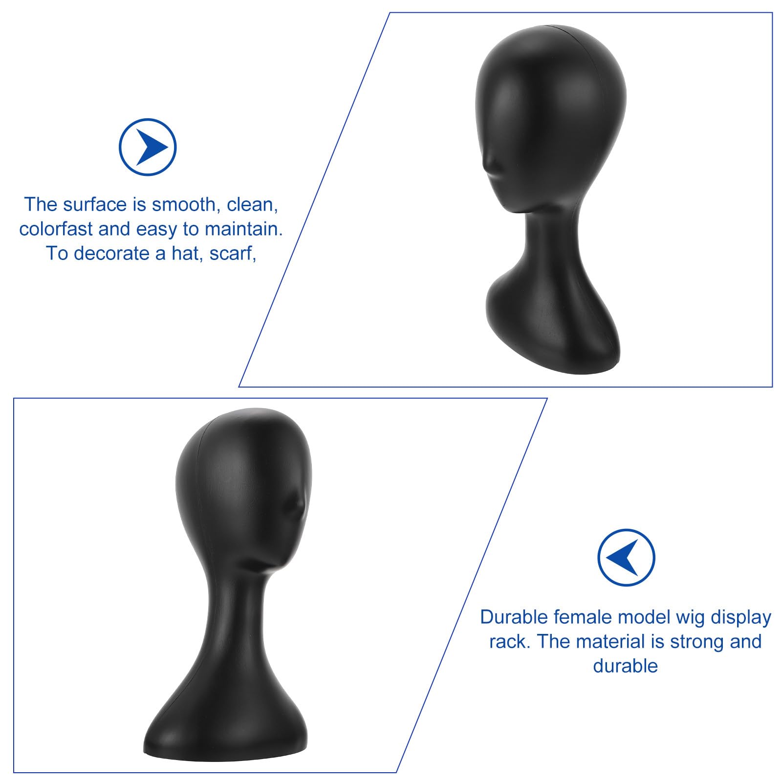 Espositore Testa Manichino Femminile in Plastico Nero, Superficie Liscia, Leggero e Resistente per Esposizione Cappelli e Parrucche in Salone o Asciugatura