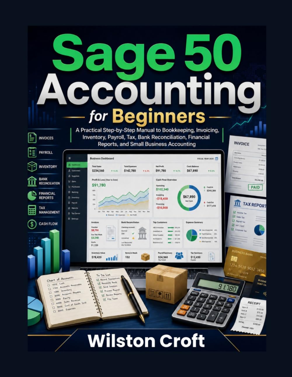 Sage 50 Accounting for Beginners: A Practical Step-by-Step Manual to Bookkeeping, Invoicing, Inventory, Payroll, Tax, Bank Reconciliation, Financial Reports, and Small Business Accounting