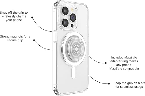 Vista 2 de PopSockets Agarre para teléfono MagSafe con soporte, soporte magnético, parte superior intercambiable, sujeción segura para fundas MagSafe