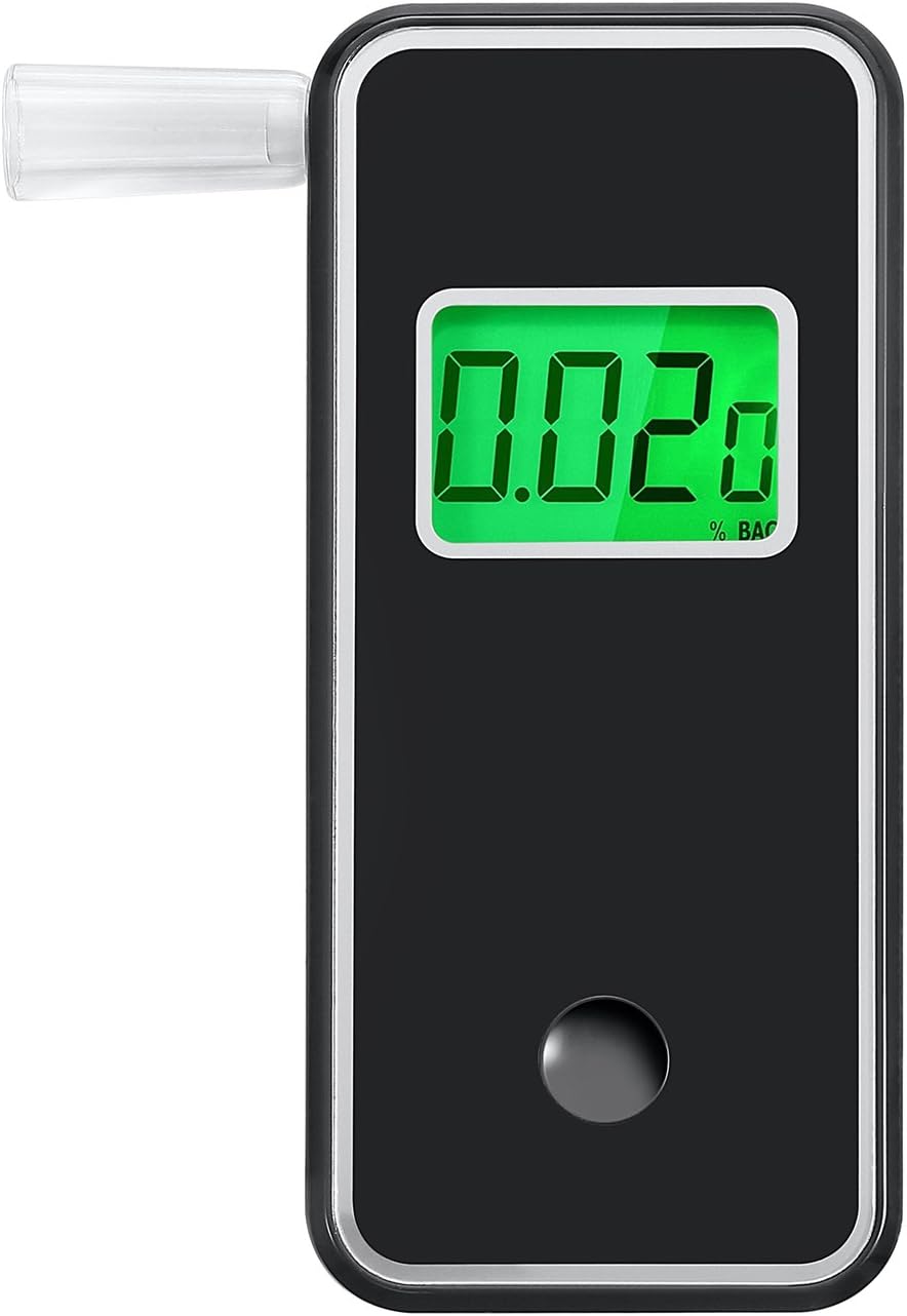 Breathalyzer Anntoo Professional Grade Portable Digital Alcohol Tester with 5 Mouthpieces for Personal Use - Black