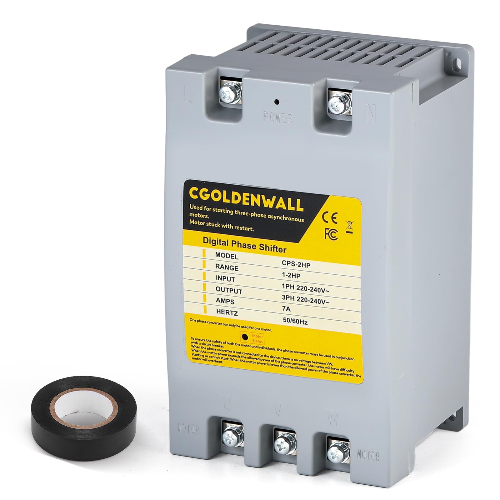 Photo 1 of CGOLDENWALL Single Phase to 3 Phase Converter 7.5HP/5.5KW 23A 220V-240V Input/Output Digital Phase Shifter, 7.5HP/5.5KW Rated Load, 5HP/3.75KW Heavy Loads, One Converter for One Motor