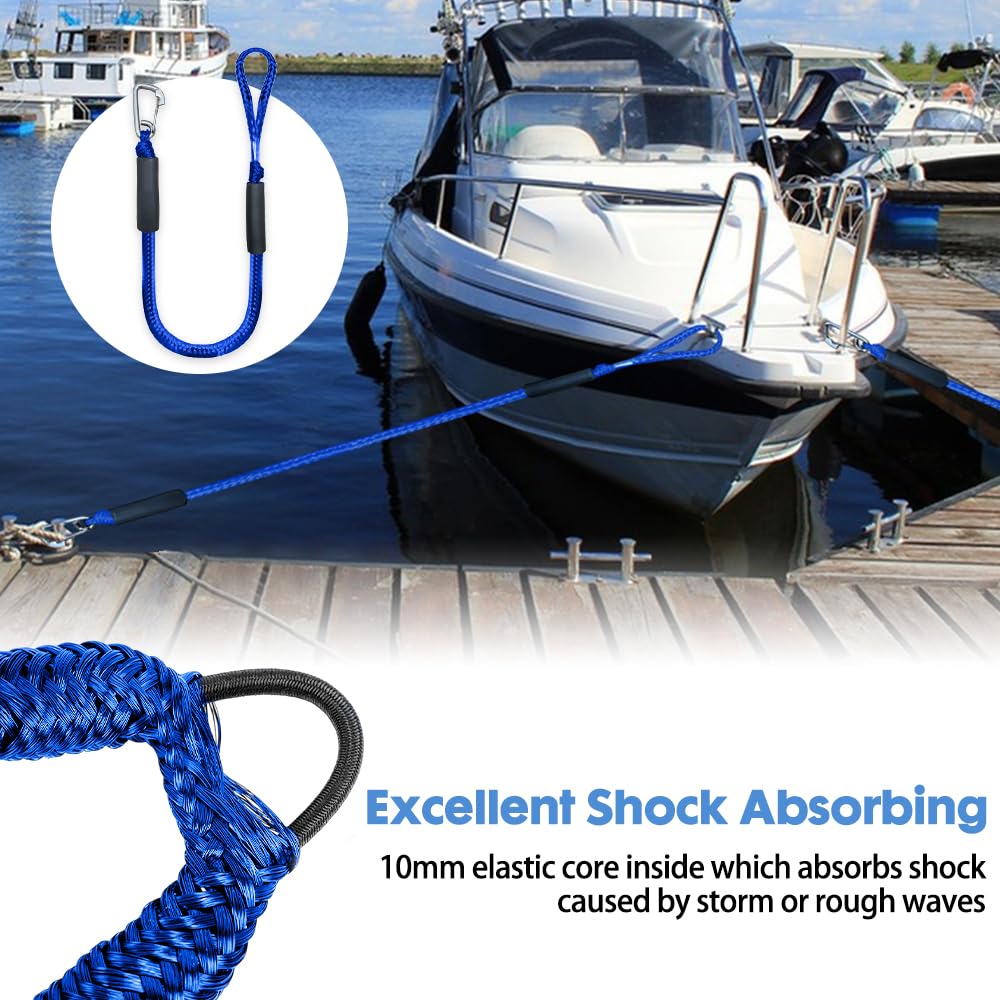 2 Pcs Cavi per Ormeggio per Barche, Bungee Dock Line con Gancio, cravatta elastica in barca, Barche per bungee corde accessori barca per Barche, Moto d'Acqua, Kayak, Pontone, Canoa(Blu)