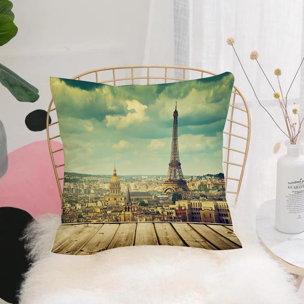HYMSXW Cushion Cover,Throw Pillow Case Home Decorative for Living Room Bedroom Sofa Chair 20X20 Inch,Eiffel Tower, Paris cityscape with a view of the E,Pillowcase 50X50cm