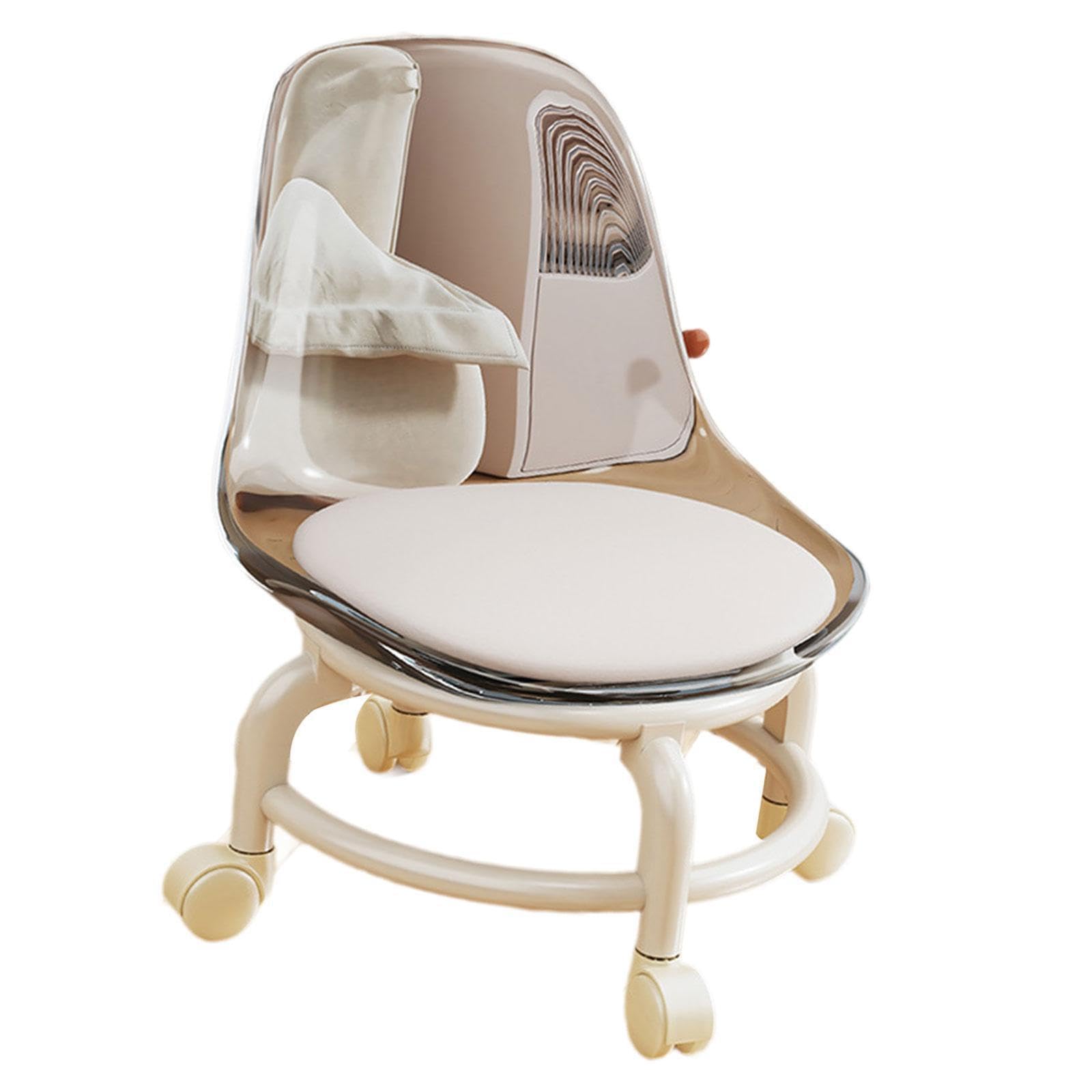 QUILSTM Home Low Rolling Seat Universal Swivel Roller Comfortable Any Working Environment Sitting On Low Stool With Back Support Can Rest Can Move Freely Pulley Stool Barber Shop, White