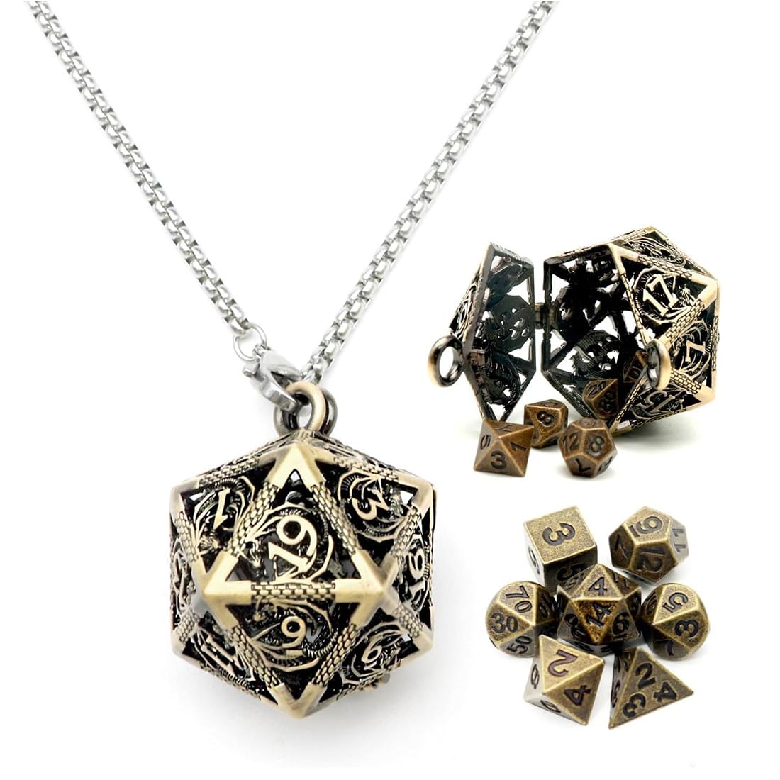 KSJEHW Juego de Dados DND, Mini Dados Set, Dados Poliedricos con Estuche de Dados para MTG RPG D&D D4 D6, D8, D%, D10, D12, D20 - Bronce Antiguo