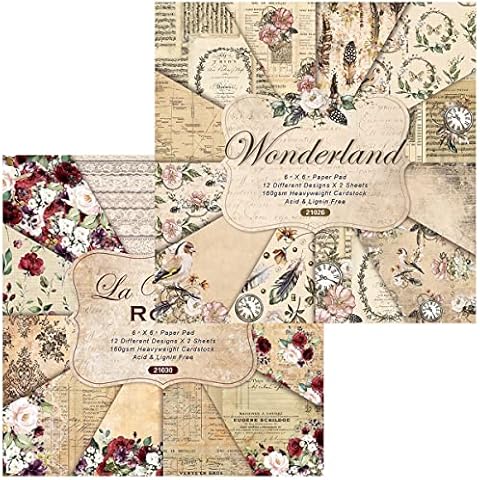 Huralona Vintage Scrapbooking Paper Pad 6”x6” 48 Sheets Decorative Origami Scrapbook Paper Pack Journaling Paper Supplies Patterned Cardstock for Craft Gift Wrapping Photo Album (Style 12) Cover