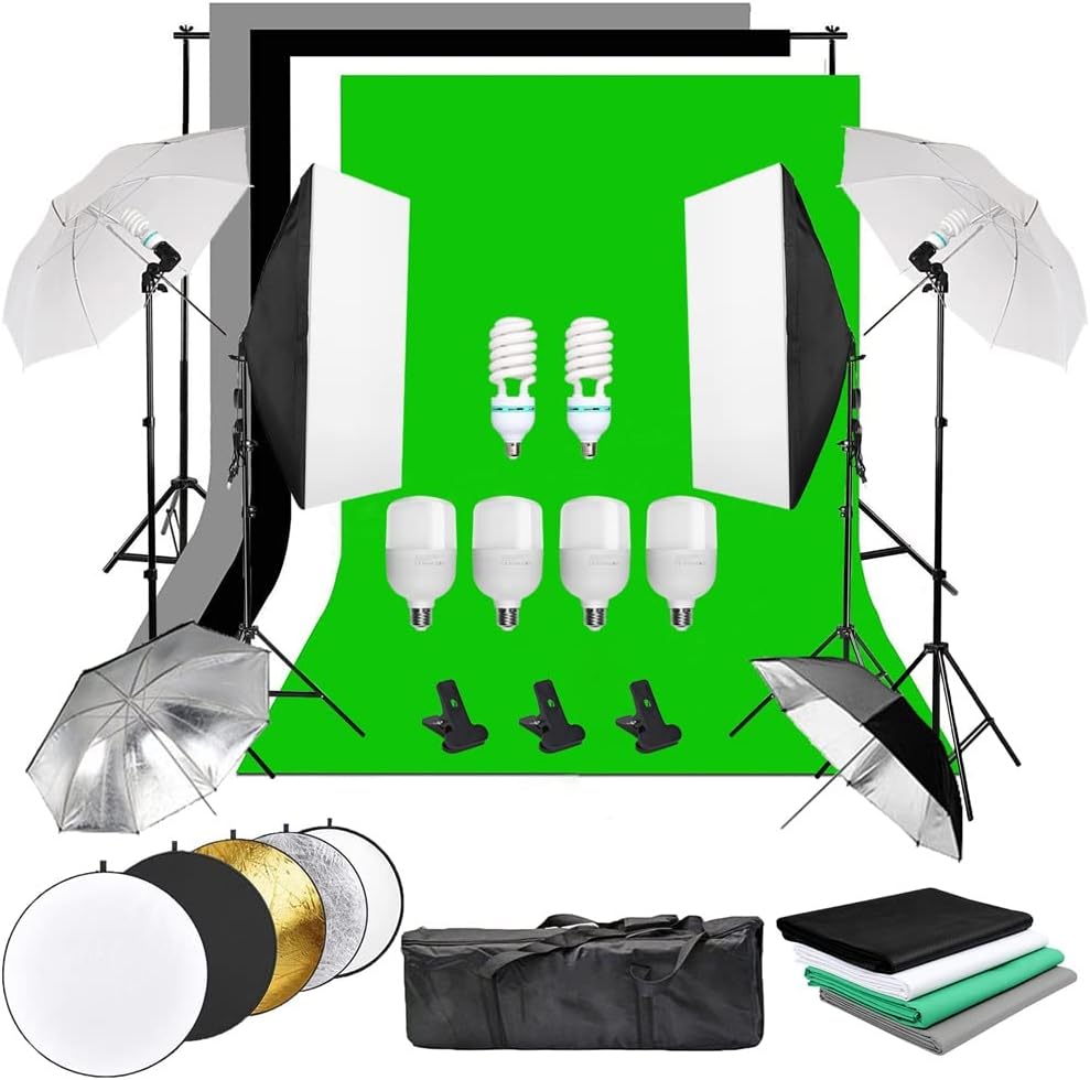 Photo Studio Softbox Umbrella Lighting Kit Background Support Stand 4 Backdrop