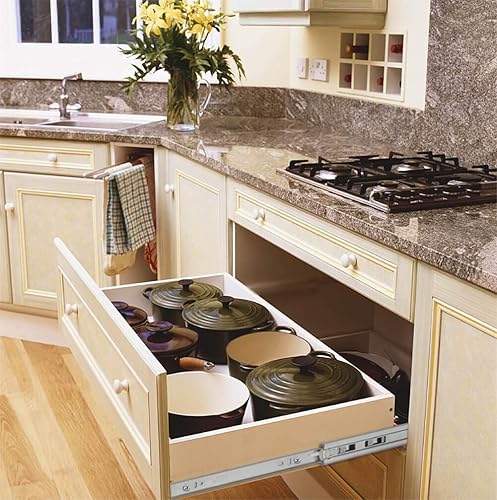 Miniatura 6 de OCG Diapositivas de cajón de cierre suave de 22 pulgadas (10 pares), rodamiento de bolas de extensión completa, deslizadores de cajón de montaje