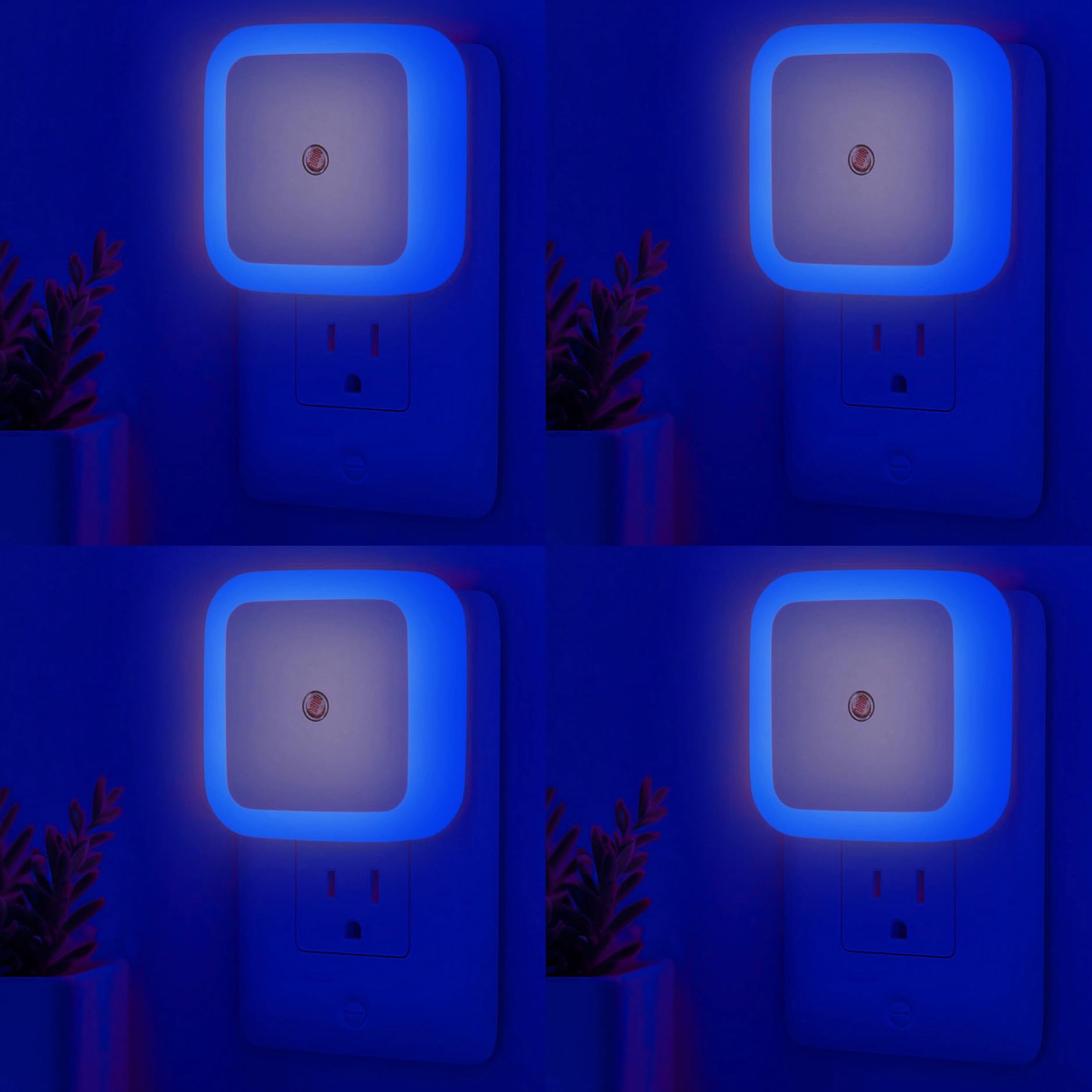 Night Lights Plug into Wall - 4-Pack Blue Nightlight Smart Dusk to Dawn Sensor Plug in LED Lighting