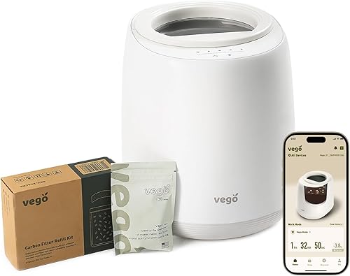 Vego Compostador de cocina, compostador eléctrico de 4 litros, 5 modos de compostaje inteligente a base de peso con aplicación, sin olor, limpieza
