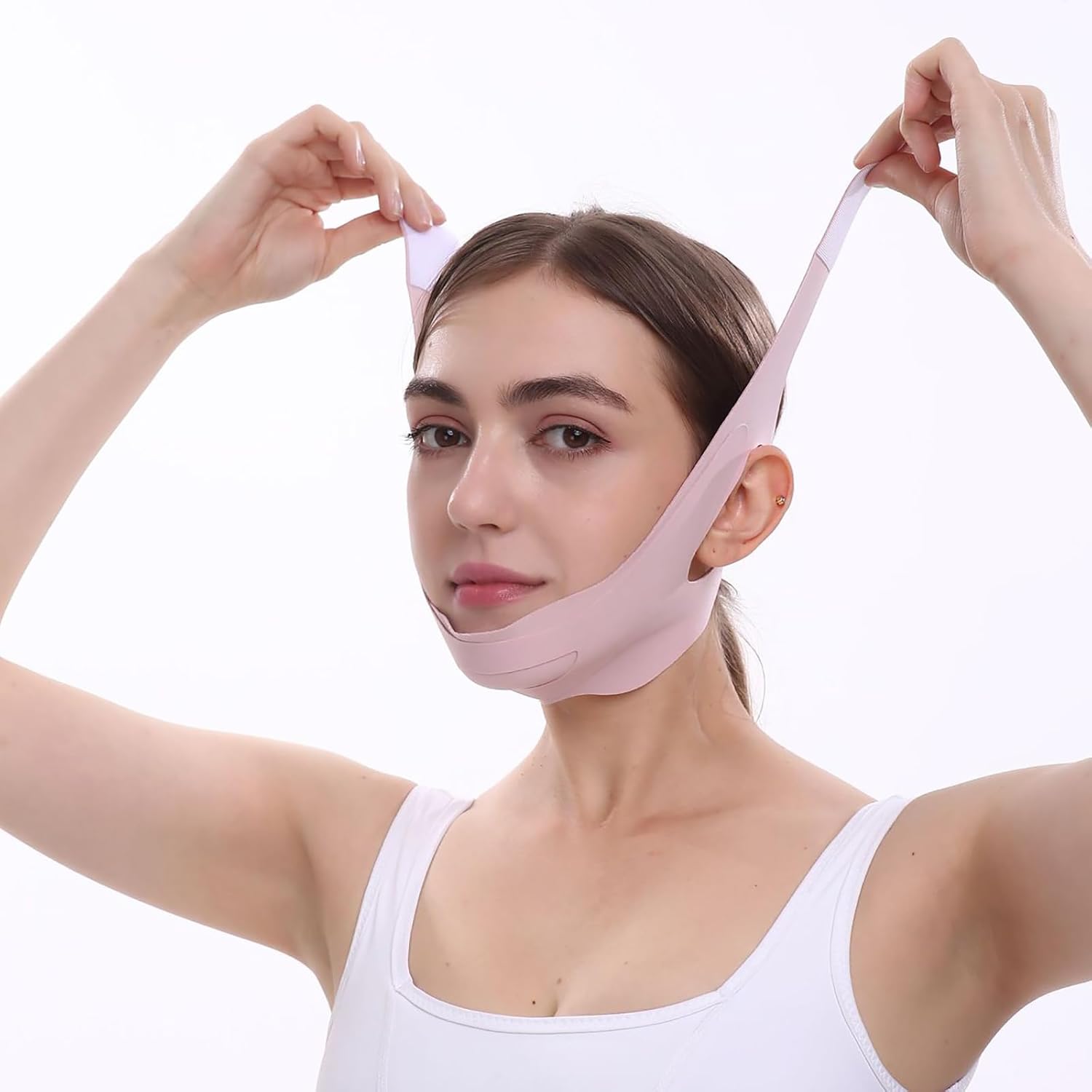 V Line Facial Mask Face Thinning Bandage Double Chin Reducer Face Slimming V Shaped Belt Reusable Facial Slimmer Shaper for Women and Men,Pink