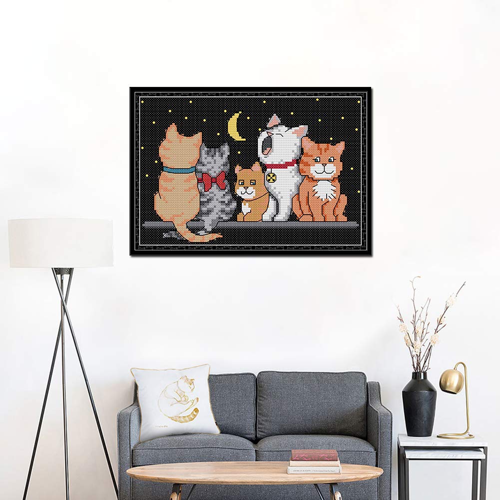 Amazon | OWN4B クロスステッチ刺繍キット図案印刷、11ct 5匹の子猫