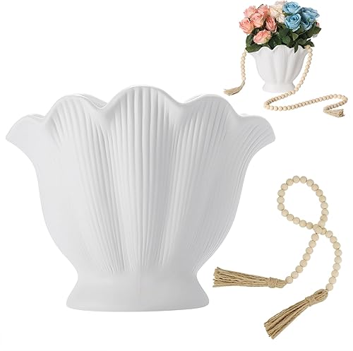 Miniatura 1 de Floreros para decoración del hogar, jarrón de cerámica blanca, jarrón decorativo Hegivoc para sala de estar, dormitorio, cocina, jarrón bohemio para