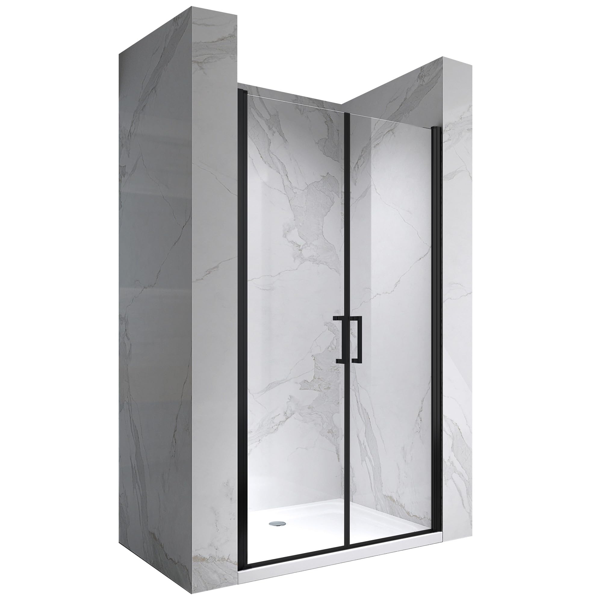 KAYA-BLACK Porte de douche H. 195 cm, largeur réglable 77-80 cm, verre transparent anticalcaire