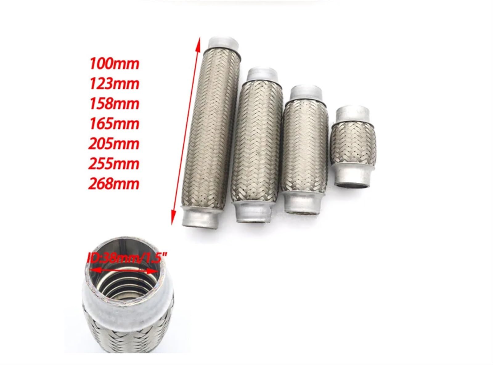 Terminale di Scarico Tubo Flessibile Scarico In Acciaio Inossidabile Da 38/51 Mm Connettore Flessibile A Doppia Treccia Giunto Flessibile Per Marmitta Posteriore Coda Gola(38MM-180MM)