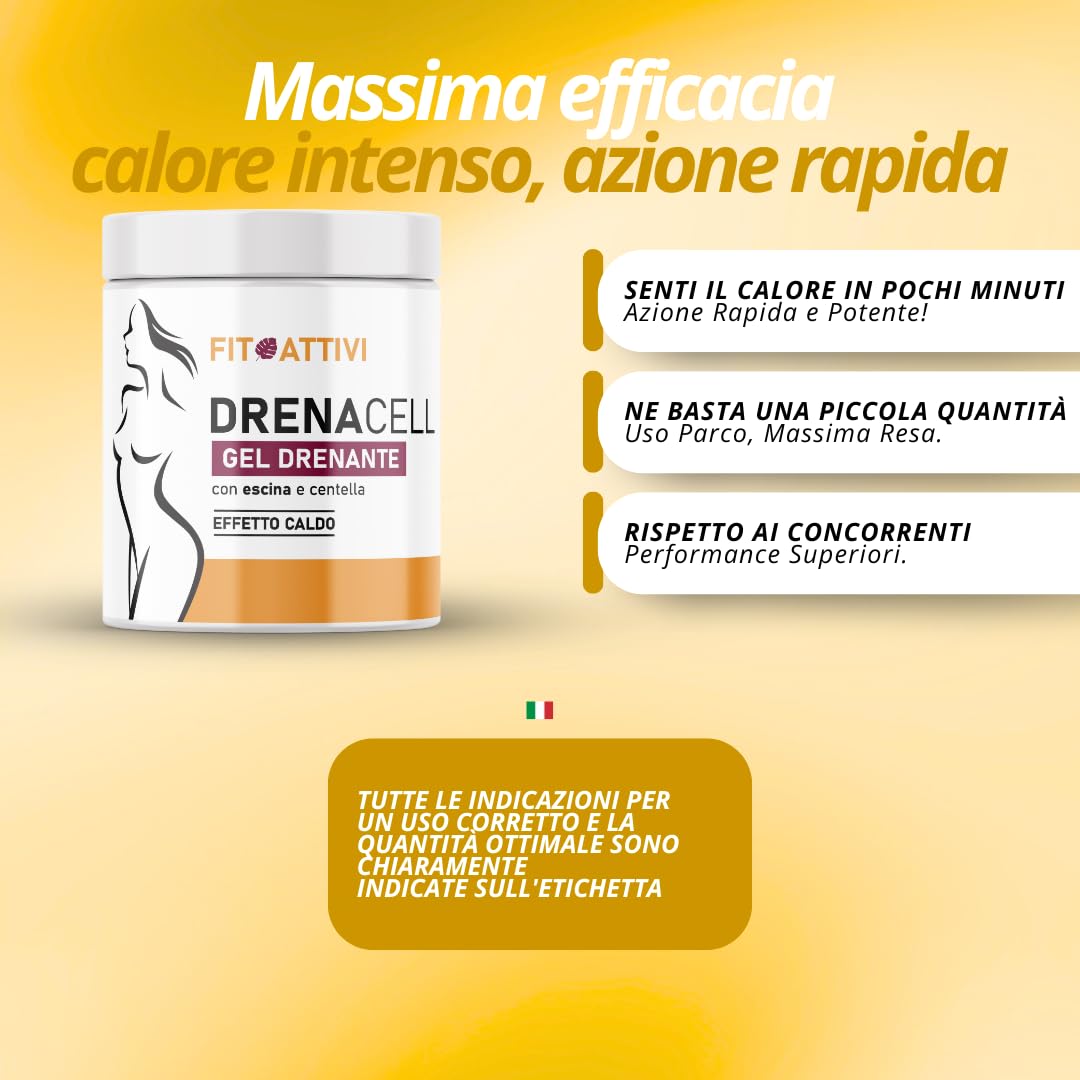 Crema Anticellulite Forte 550ml Crema Drenante Gambe, Fianchi, Addome Effetto Caldo, con Escina e Centella Asiatica Made in Italy