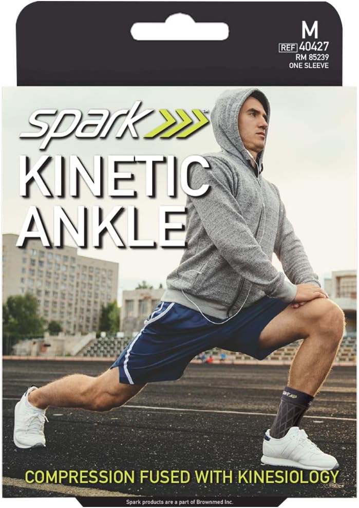 Brownmed - Spark Kinetic Ankle Sleeve - Ankle Brace for Men & Women - Compression Sleeve for Ankle Support with Embedded Kinesiology Tape - Ankle Sleeve for Running, Cycling, Exercise & More - Medium