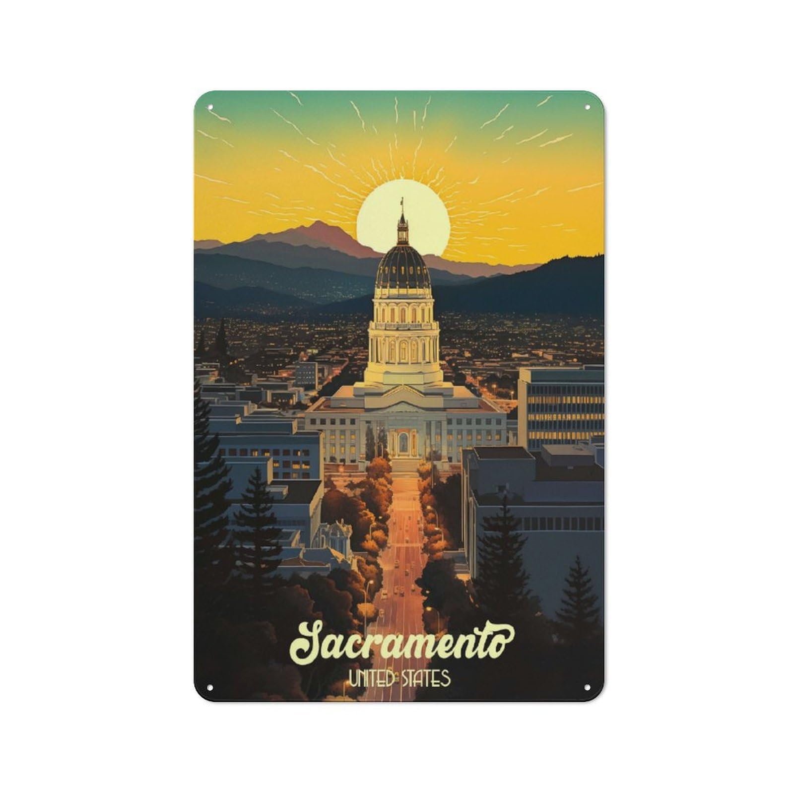 Junmoney Style-21 Vintage Tin Sign 30X20cm With Travel To Sacramento For Man Cave Or Games Room, For Winter Room Styling In Man Cave And Games Room
