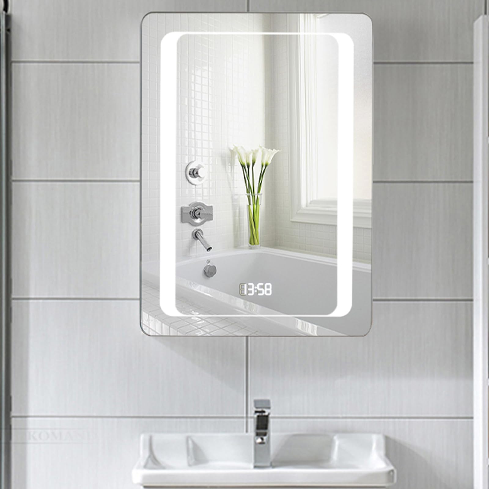 Warmiehomy Bathroom Mirror Cabinets with LED Lights,500x700mm Illuminated Bathroom Mirror Cabinet with Shaver Socket Sensor Switch Demister Pad with Time