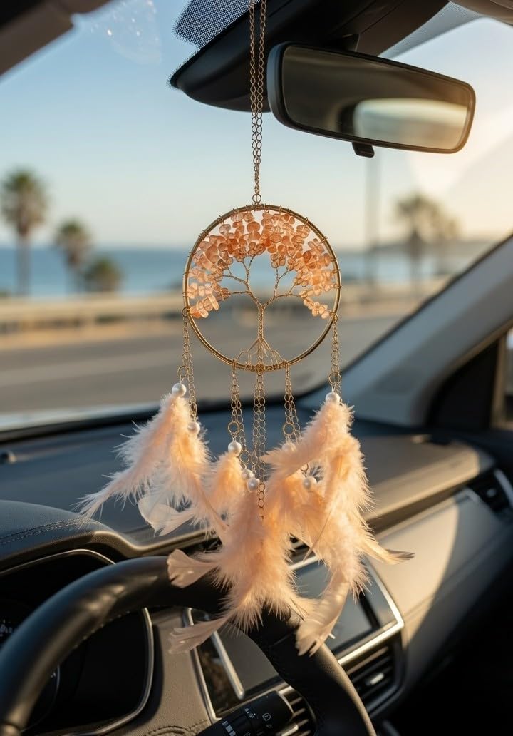 Paradigm Pictures Dream Catcher Car Rear View Mirror Hanging Ornament | Tree of Life Design, Feather Tassels-image-13