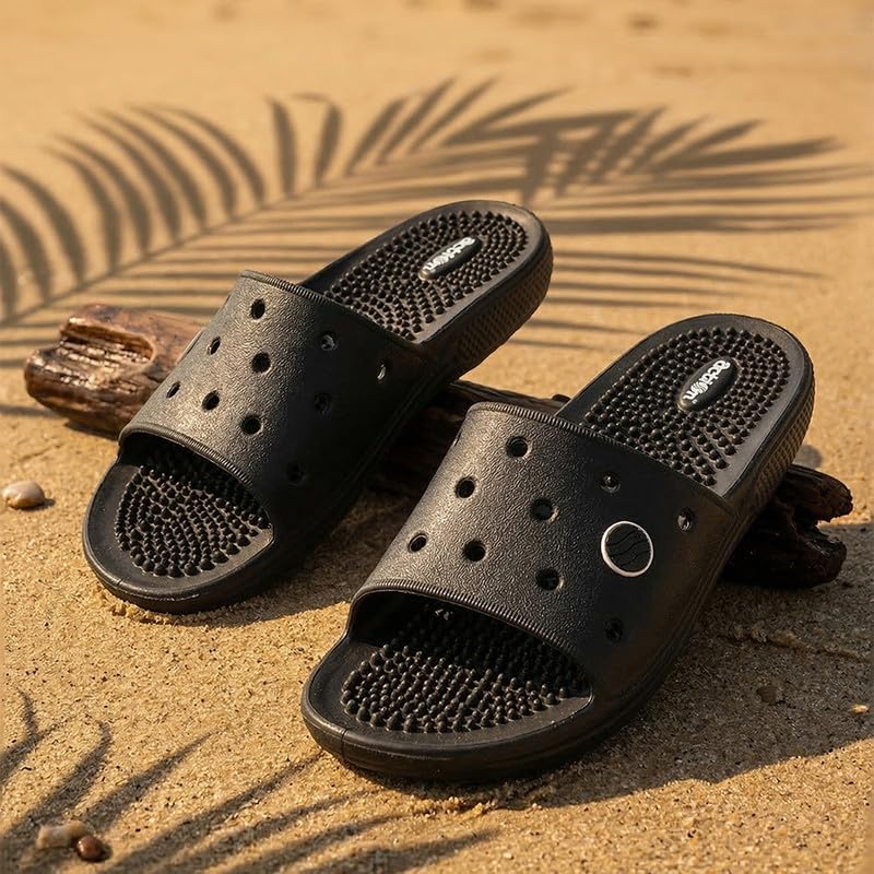 Image of ACTION Men's Acupressure EVA Slide Slippers | Lightweight | Massage Footbed | Anti-Skid Sole | Waterproof | Quick Dry | Indoor & Outdoor Comfort Slides