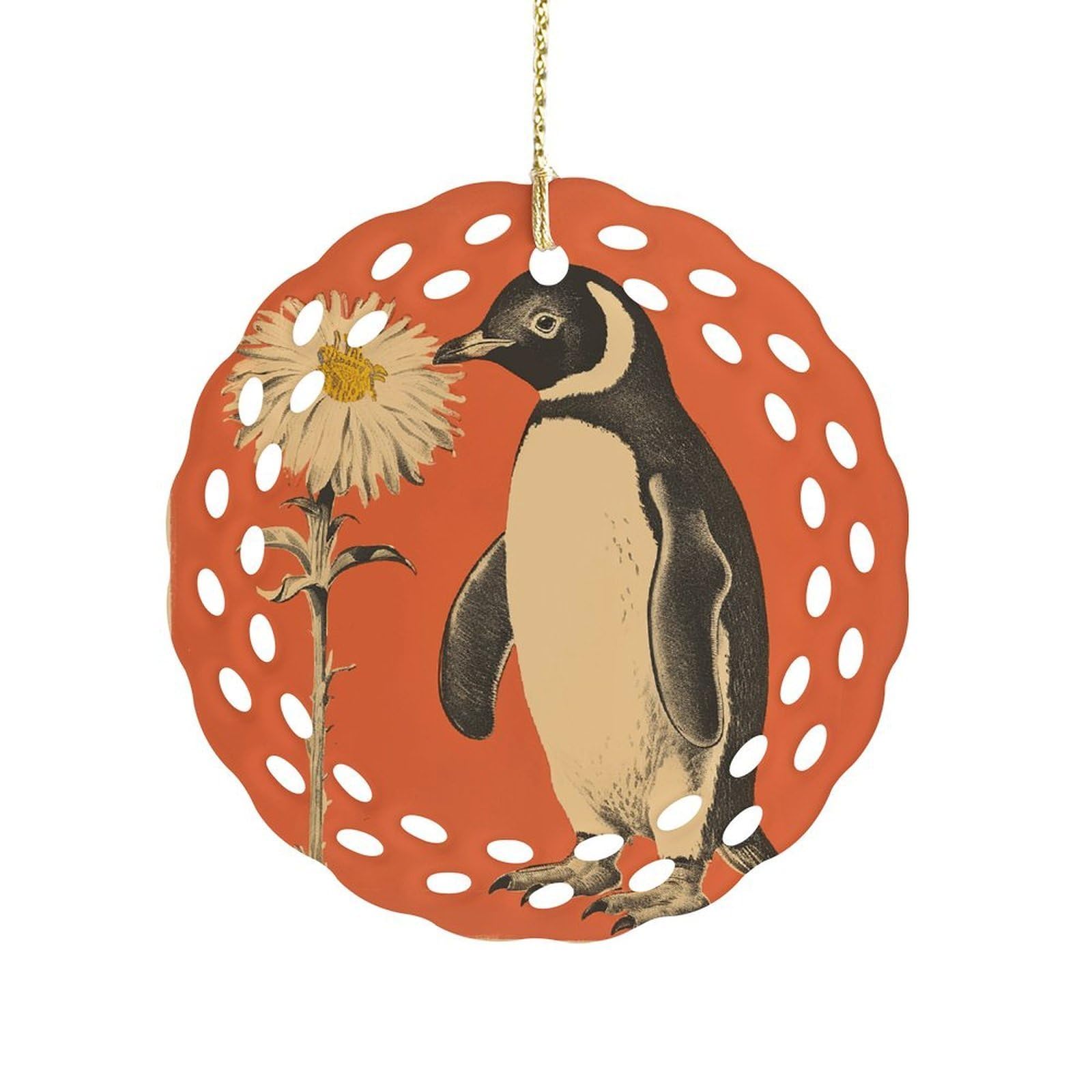 Btcowzrv Style A Flower And Penguin Ceramic Ornament,Round Ornaments With Hole Easy To Hang,Hanging Ornament For Wedding Party Home Window Garden Christmas Day Decor
