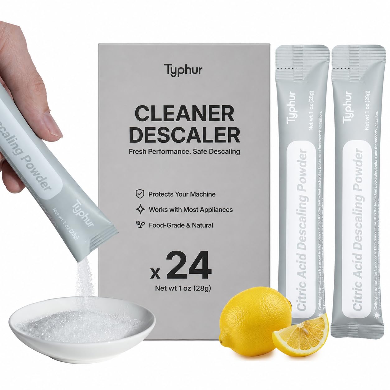 Typhur Ice Maker Cleaner &amp; Descaler, 24-Pack 100% Pure Citric Acid Powder