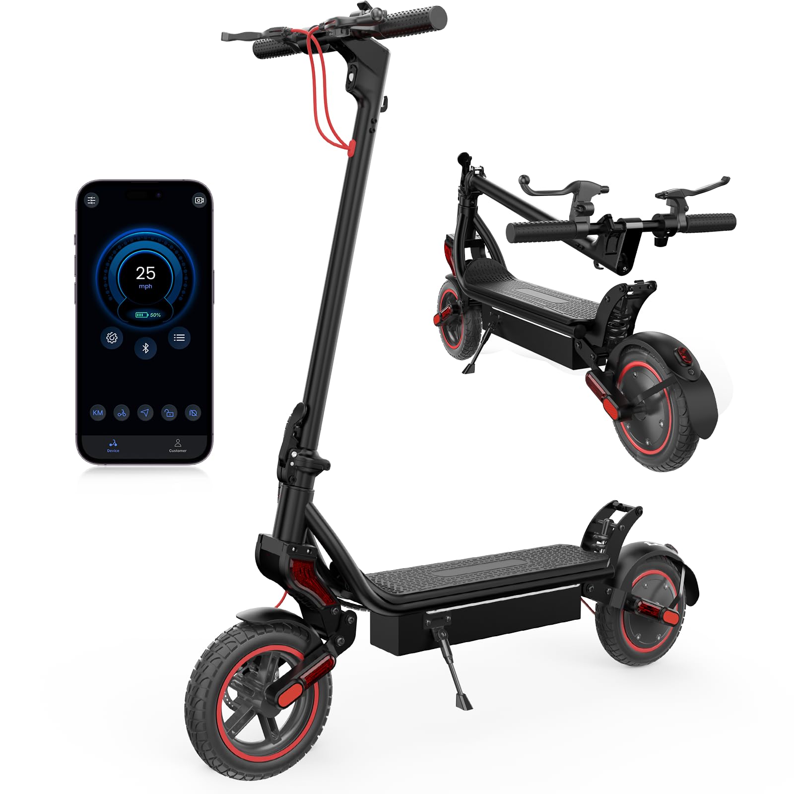 iScooter W8 Trottinette Électrique Adulte,Autonomie 45km,Trottinette Électrique Pliable Tout-Terrain avec Pneus Antidérapants,Suspension à Ressort,Écran LCD,Application Mobile