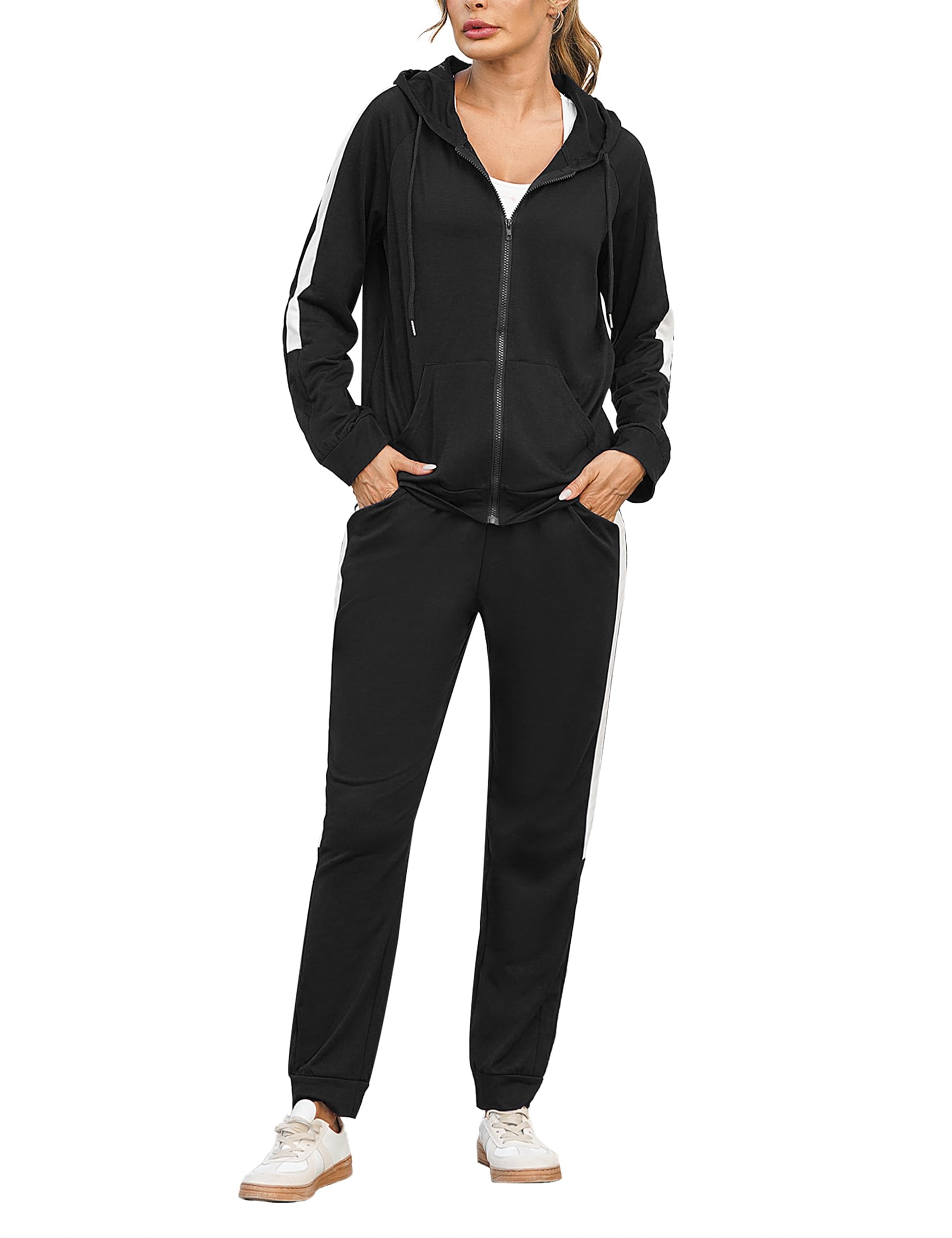 Damen Jogginganzug Lang - Sportanzug Mit Taschen Für Fitness & Freizeit