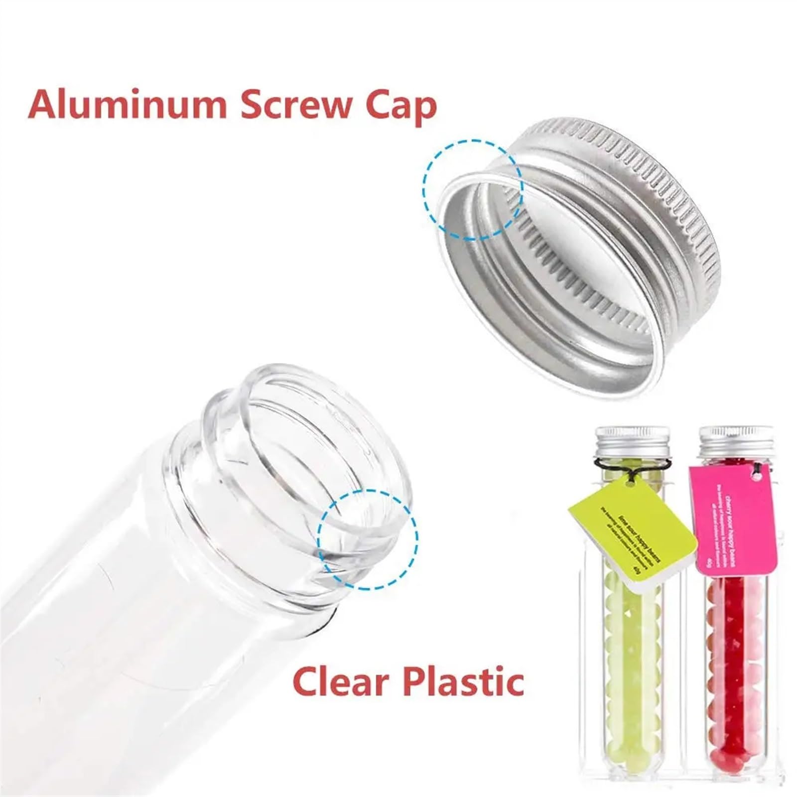 sprzęt laboratoryjny 5 sztuk PET 40ml przezroczyste plastikowe probówki butelka cukierki Testontainer sól do kąpieli tubka z aluminiowymi zakrętkami