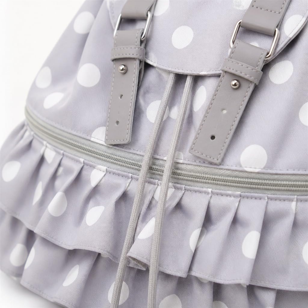 Backpack Polka Dot Lace Ruffle Large Capacity Backpack for Women Cute Casual Daypack (grey)