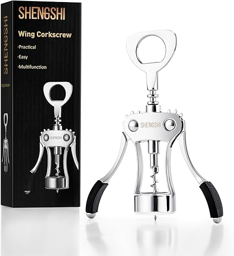Vista 13 de shengshi Abridor de botellas de vino Sacacorchos de ala premium de aleación de zinc Abridor de botellas de vino con abrelatas Gris