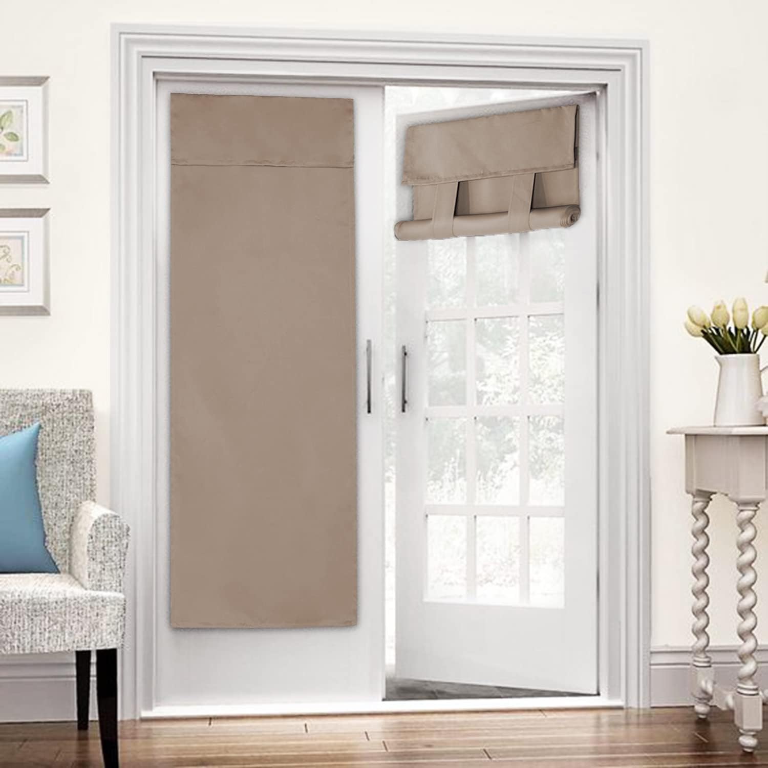 LORDTEX French Door Blackout Curtains, 1 Panel - Thermal Insulated Rod Pocket Drapes Room Darkening Energy Efficient Door Panel for French Door/Glass Door/Patio Door, 26 x 68 Inch, Khaki