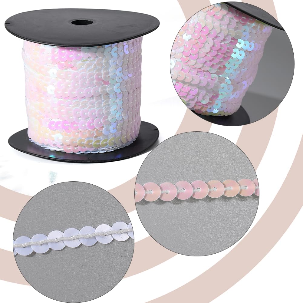 100 iarda di Nastro di Paillettes Piatte Bianche Da 6mm Strisce Decorative con Glitter Rocchetto di Paillettes Tessuto di Paillettes In Plastica Scintillante per Cucire Realizzare Vestiti Ab
