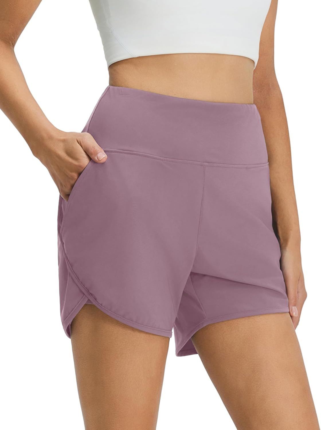 M MAELREG Women's 2 in 1 Athletic Running Shorts 4" High Waisted Tummy Control Gym Shorts with Liner Quick Dry
