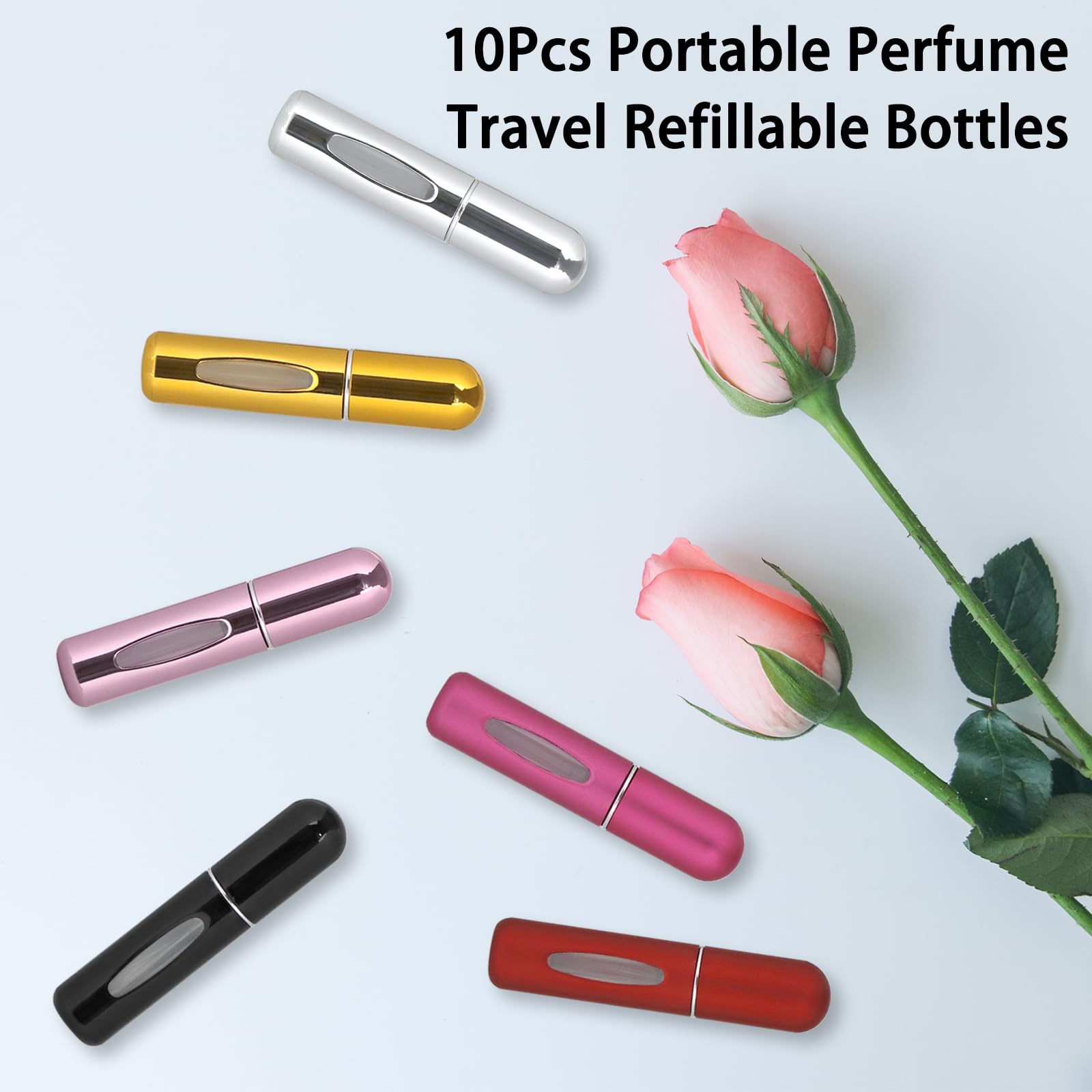 Mini-Parfümzerstäuber, nachfüllbar, tragbar, 5 ml, Sprühduft, Pumpetui für Damen und Herren, kleine Sprühflasche für Reisezubehör, 10 Stück