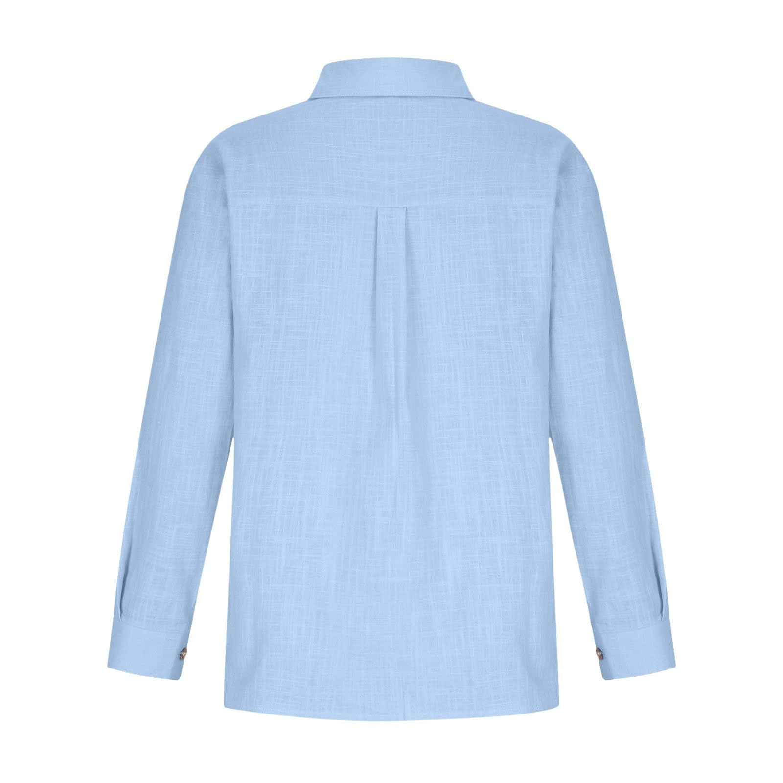 Camisas de gasa de moda con botones para mujer, ajuste holgado, para verano, casual, manga larga, lino y algodón, color sólido, blusas de muselina, cuello novio, ligeras, para mujer