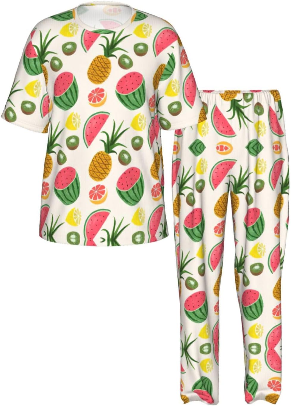Men'S 2 Piece Loungewear Pajama Set Tropical Fruits Print Short Sleeve Tee Top And Pants Set S-3xl