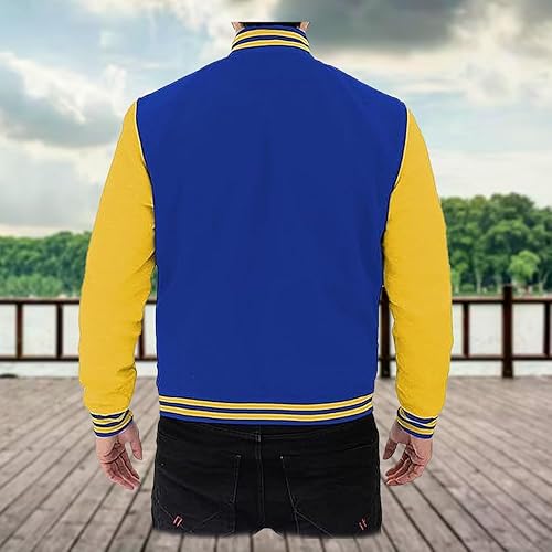Miniatura 4 de Zulin Chaqueta de béisbol real y amarilla Chaqueta universitaria para hombre (2XL), azul, XXL (Zn45), Azul