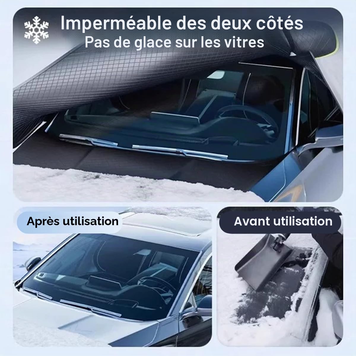 Protege Pare Brise Givre Protection Pare Brise Hiver,Couverture Pare Brise Voiture avec 6 Crochet Pliable Couverture Universelle Protège pour Anti Givre, Neige,Anti Glace,UV Pluie,pour,SUV,Voiture