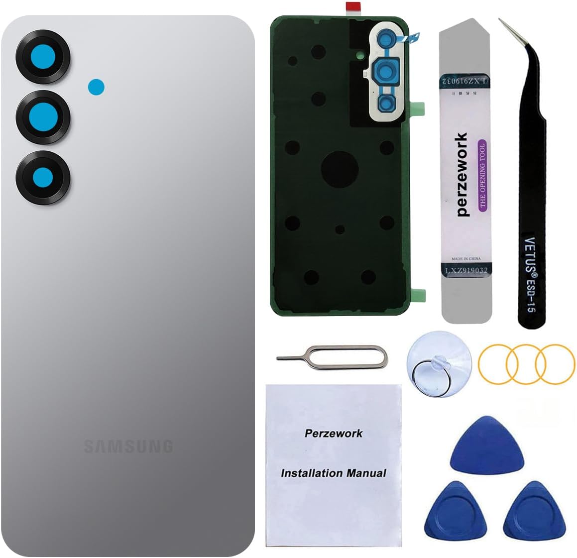 Rear Back Glass Replacement for Samsung Galaxy S24 FE 6.7 Inches with Reparing Toolkit and Manual (Graphite)