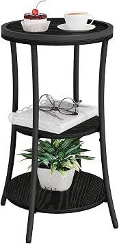 YINMIT Small Round Side Table, 3-Tier Wood End Table, Corner Accent Table