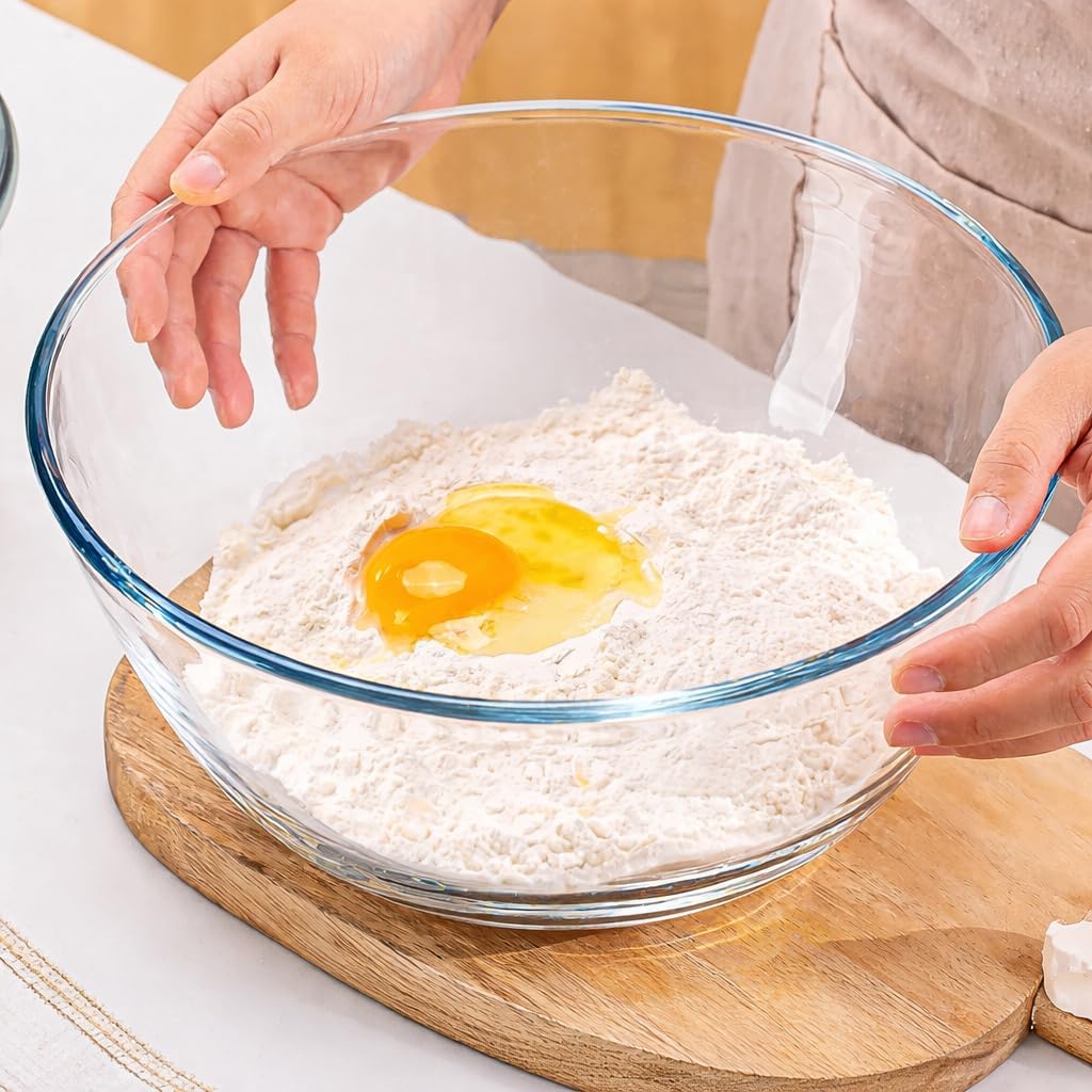 6QT Large Glass Mixing Bowl With Lid Extra Large Clear Glass SaladCooking Bowl for Bread Making Food Prep Baking & Storage Multi-Use Set Sourdough Salad - Image 4