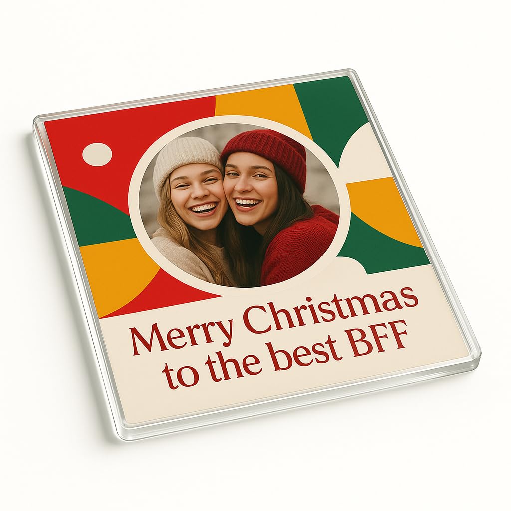 The Plum Penguin Festive Fusion Acrylic Coaster With Personalised Photo Frame - For Bff - Cherished Memories Display