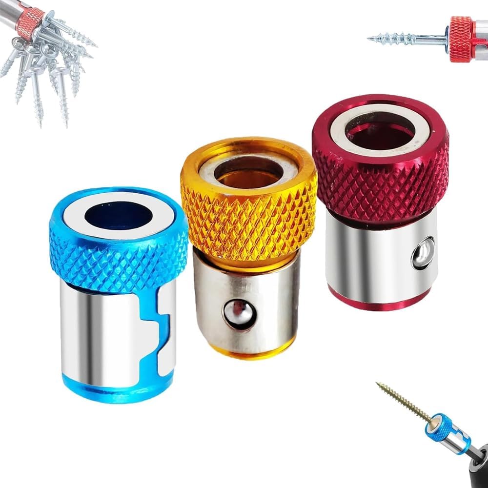 3 Pcs Magnetic Screw Ring for 1/4 Inch/6.35mm Hex Screwdriver and Power Bits Magnetizer Screw Removable