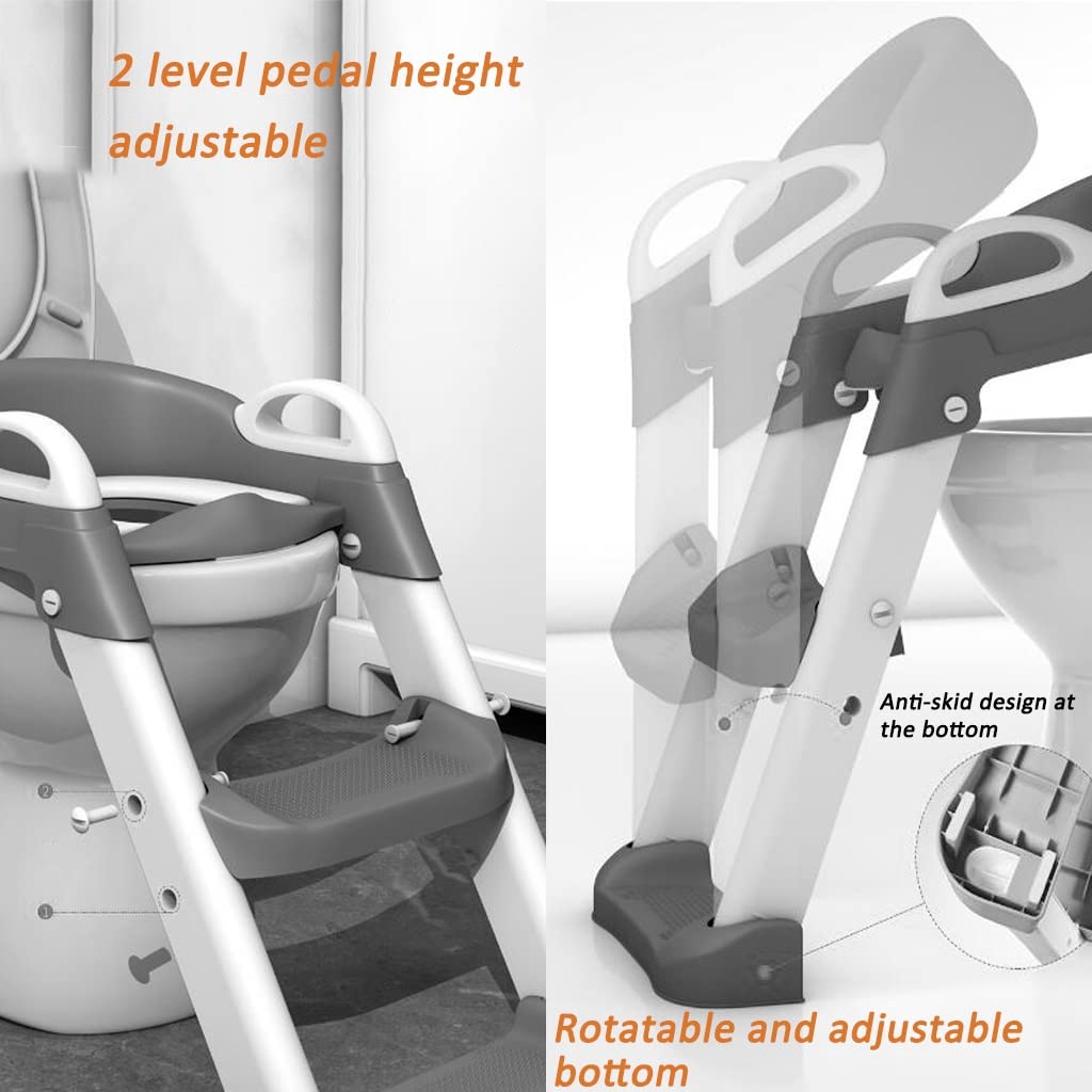 Toilettensitz Mit Treppe Fur Madchen Einstellbar Toilettentrainer Mit Treppe Mit Armlehnen, Faltbar Toiletten-Trainer Mit Spritzschutz, Einfach Zu Montieren Und Zu Reinigen