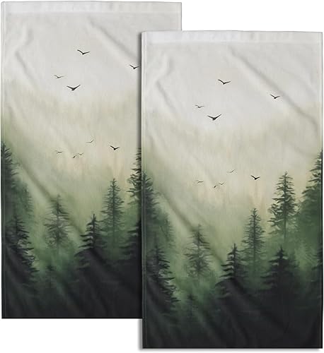 Green Misty Forest - Juego de 2 toallas de mano suaves para cara de invitados, decoración de baño, toallas finas para cocina y platos de té disponible en Yaxa Peru