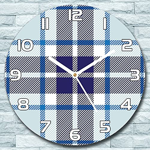 Horloge en verre 30 cm motif plaid de tartan avec aiguilles blanches - 3