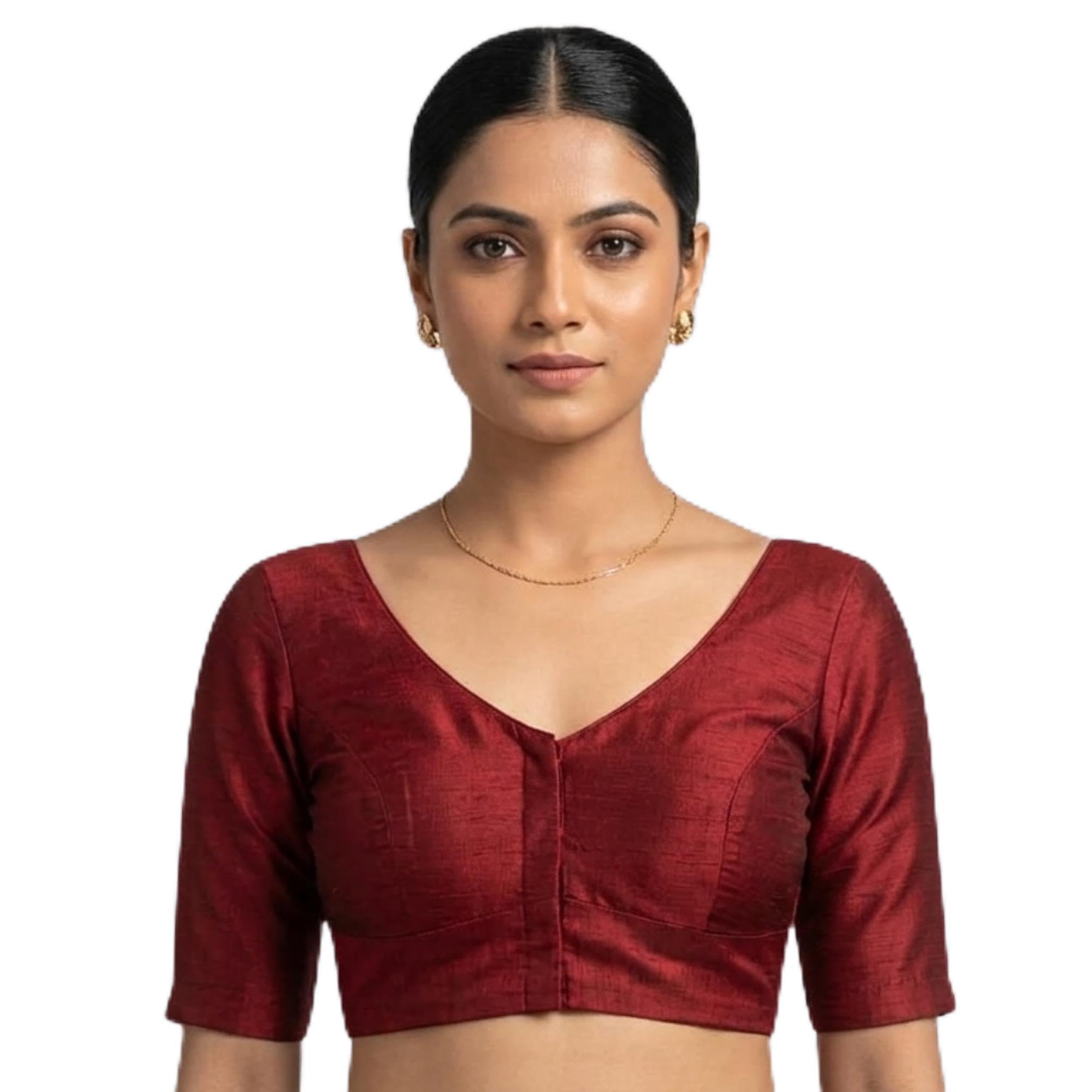 jisb Rayon Slub Saree Blouse Round Neck Elbow Sleeve-picture-55