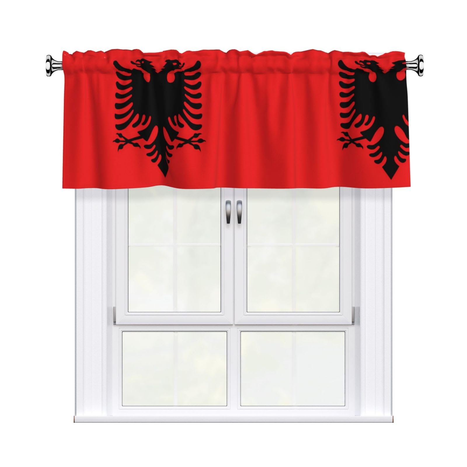 HJFCZH WHJSSF Albanian flag Prints 54x18in Curtain Valance - Peach Skin Polyester Kitchen Cover with Light Filtering Floral & 3" Rod Pocket